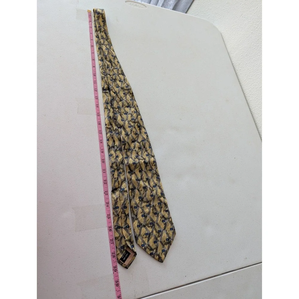 Stafford Executive Mens Tie Made in Italy Silk Geometric Gold Grey Blue 4 Inch